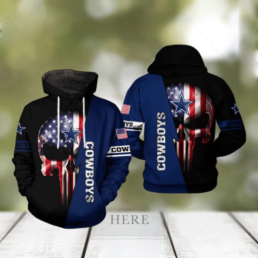 Dallas Cowboys NFL US Flag Skull Team 3D Printed Hoodie