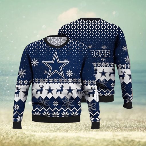 Dallas Cowboys Ugly Sweater Vintage Snowflakes Ugly Christmas Sweater 3D Printed Men And Women Holiday Gift