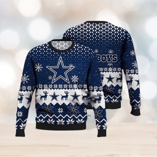 Dallas Cowboys Ugly Sweater Vintage Snowflakes Ugly Christmas Sweater 3D Printed Men And Women Holiday Gift