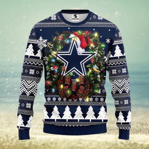 Dallas Cowboys Wreath Ugly Christmas Sweater Xmas 3D Printed Christmas Sweater Gift