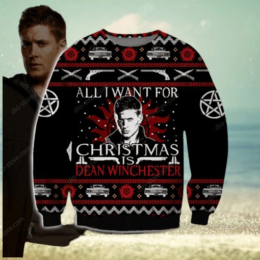 Dean Winchester Knitting Pattern 3D Print Ugly Christmas Sweater Perfect Holiday Gift