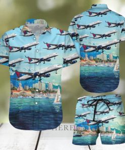 Delta Air Lines Boeing 757 Airplane Hawaiian Shirt & Short For Men And Women