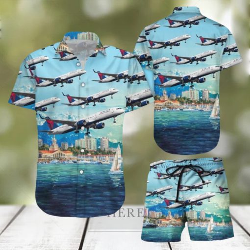 Delta Air Lines Boeing 757 Airplane Hawaiian Shirt & Short For Men And Women