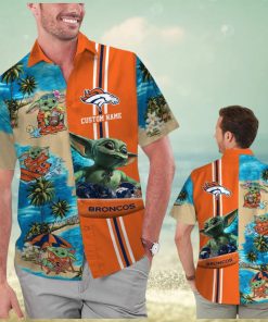 Denver Broncos Baby Yoda Name Personalized Short Sleeve Button Up Tropical Hawaiian Shirt