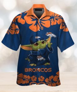 Denver Broncos Baby Yoda Short Sleeve Button Up Tropical Hawaiian Shirt