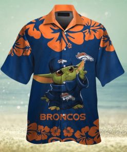 Denver Broncos Baby Yoda Short Sleeve Button Up Tropical Hawaiian Shirt