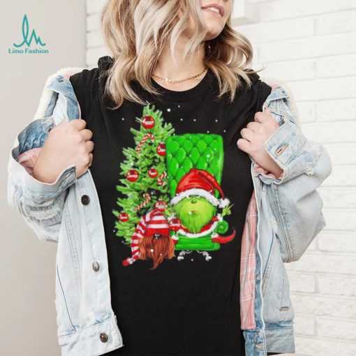Design Grinch Hat Santa Hug Ball Grinch Glossy And Gnome Tree Merry Christmas Shirt