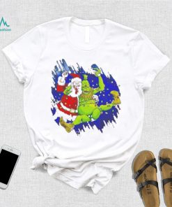 Design Grinch wrestles Santa Claus 3 16 light Christmas shirt