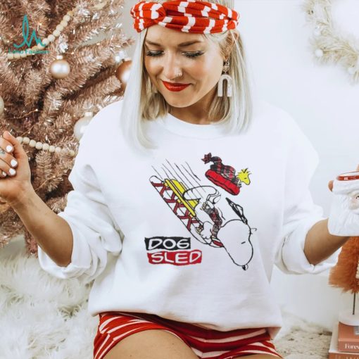 Design Snoopy And Woodstock Hat Santa Skiing Dog Sled Merry Christmas Shirt