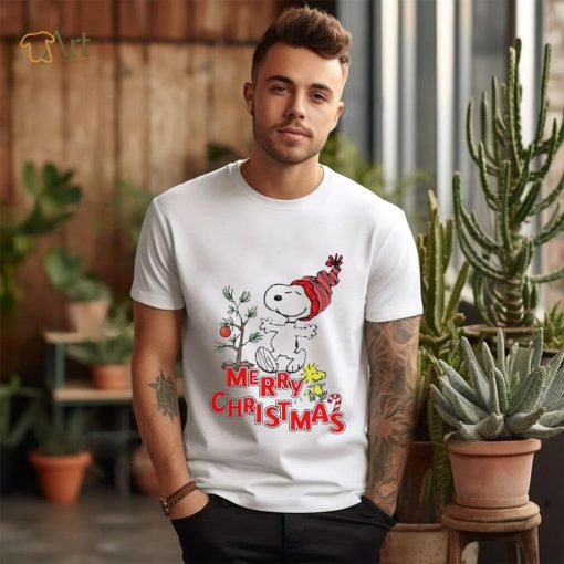 Design Snoopy And Woodstock Hat Santa Tree Merry Christmas Shirt