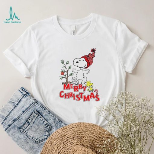 Design Snoopy And Woodstock Hat Santa Tree Merry Christmas Shirt