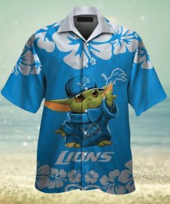 Detroit Lions Baby Yoda Short Sleeve Button Up Tropical Hawaiian Shirt