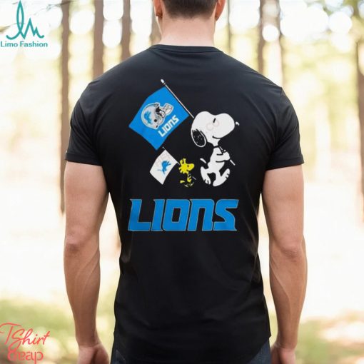 Detroit Lions Flag Helmet Snoopy And Woodstock Tshirt