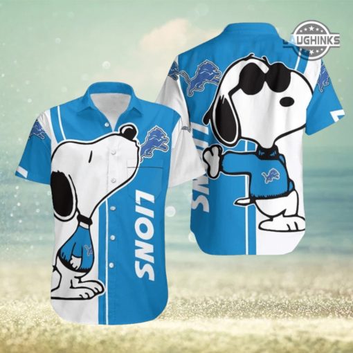 Detroit Lions Hawaiian Shirt And Shorts Mens Detroit Lions Shirts Detroit Lions Clothing Detroit Lions Mens Apparel Clearance Near Me Snoopy Football Shirt Gift for Fan