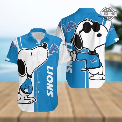 Detroit Lions Hawaiian Shirt And Shorts Mens Detroit Lions Shirts Detroit Lions Clothing Detroit Lions Mens Apparel Clearance Near Me Snoopy Football Shirt Gift for Fan