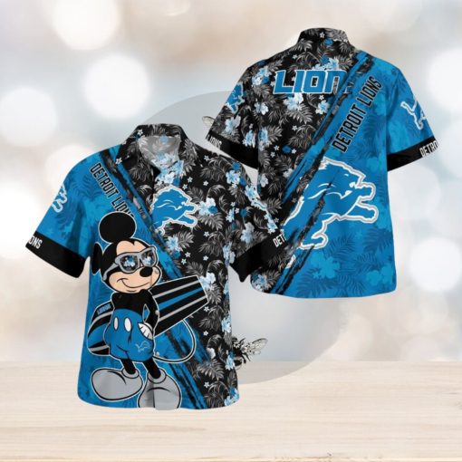 Detroit Lions Mickey Mouse Floral Short Sleeve Hawaii Shirt