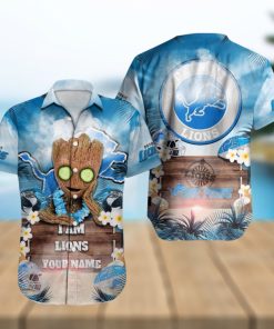 Detroit Lions NFL Hawaiian Shirt Baby Groot Lover Custom Name For Fans