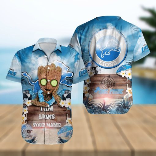 Detroit Lions NFL Hawaiian Shirt Baby Groot Lover Custom Name For Fans