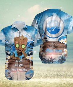 Detroit Lions NFL Hawaiian Shirt Baby Groot Lover Custom Name For Fans