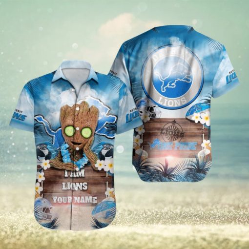 Detroit Lions NFL Hawaiian Shirt Baby Groot Lover Custom Name For Fans