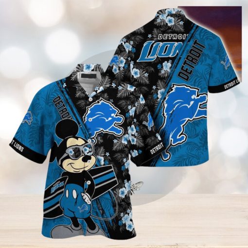 Detroit Lions NFL Summer Hawaii Shirt Mickey And Floral Pattern For Sports Fans