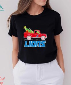 Detroit Lions football NFL Santa Grinch driving Christmas tree Merry Christmas shirt