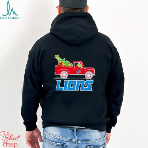 Detroit Lions football NFL Santa Grinch driving Christmas tree Merry Christmas shirt