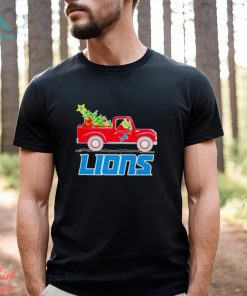 Detroit Lions football NFL Santa Grinch driving Christmas tree Merry Christmas shirt