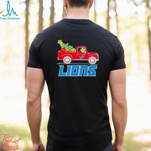 Detroit Lions football NFL Santa Grinch driving Christmas tree Merry Christmas shirt