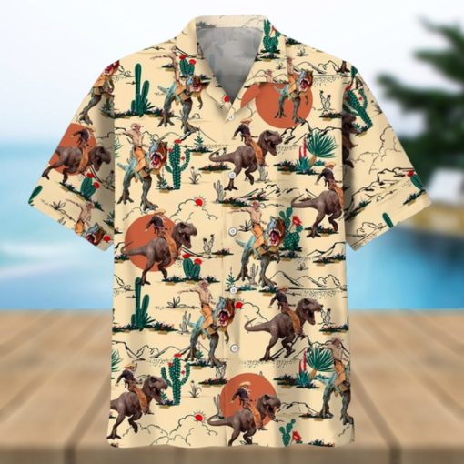 Dinosaur Desert Hawaiian Shirt, Cowboys and Dinosaur Hawaiian, Dinosaur Hawaiian, Jurassic Park Shirt, Tropical Dinosaur, Cowboy Hawaii