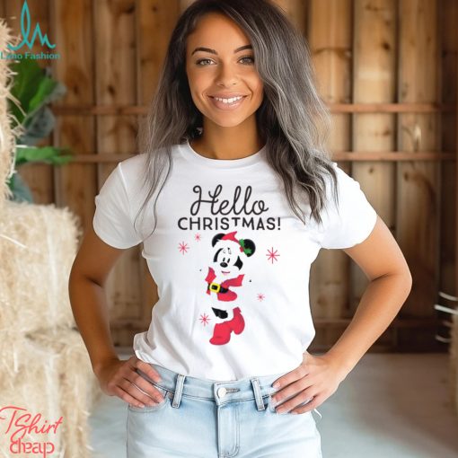 Disney Santa Minnie Mouse Hello Christmas Holiday   Short Sleeve T Shirt for Kids  Customized Soft Pink