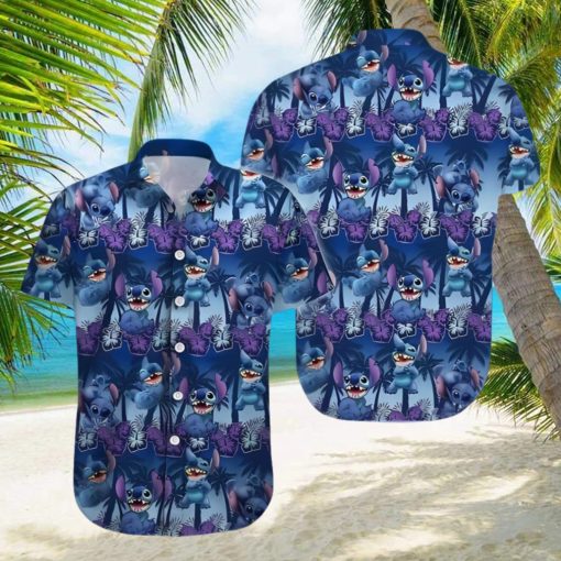 Disney Stitch Hawaiian Shirt Palm Trees Pattern