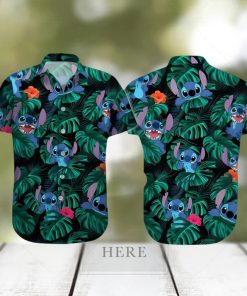 Disney Stitch Hawaiian Shirt Tropical Palm Leaves Beach Vacation Gift