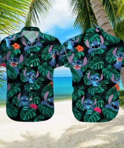 Disney Stitch Hawaiian Shirt Tropical Palm Leaves Beach Vacation Gift