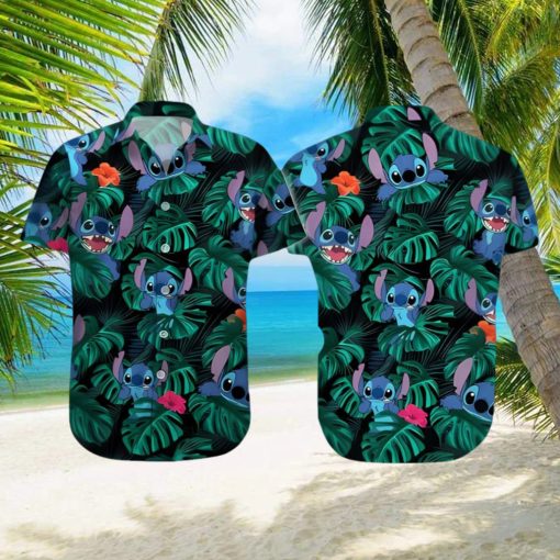 Disney Stitch Hawaiian Shirt Tropical Palm Leaves Beach Vacation Gift