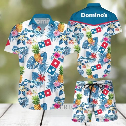 Domino’s Pineapple Kitchen Tropical Flower Aloha Hawaiian Shirt & Short For Men And Women