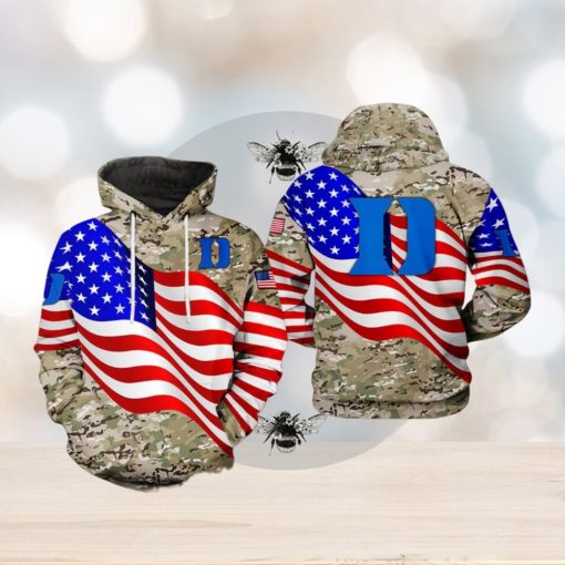 Duke Blue Devils NCAA US Flag Camo Veteran 3D Printed Hoodie