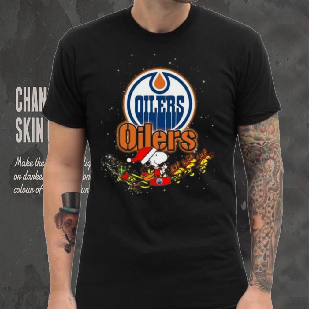 Edmonton Oilers NHL Santa Snoopy and Woodstock Christmas T Shirt Edmonton Oilers NHL Santa Snoopy and Woodstock Christmas T Shirt