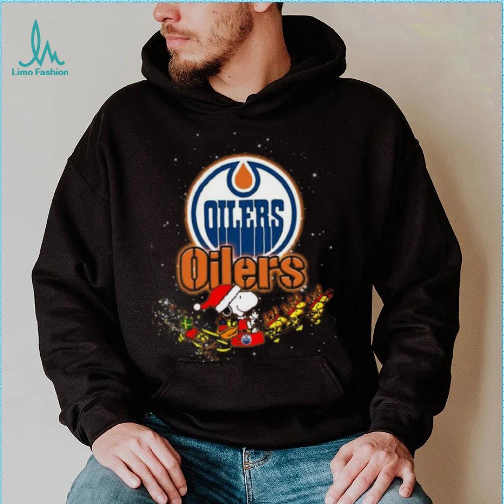 Edmonton Oilers NHL Santa Snoopy and Woodstock Christmas T Shirt Edmonton Oilers NHL Santa Snoopy and Woodstock Christmas T Shirt