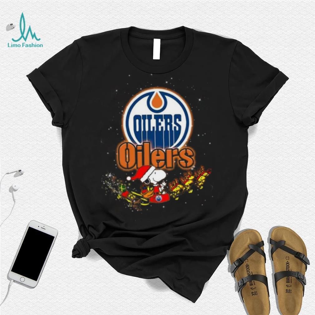 Edmonton Oilers NHL Santa Snoopy and Woodstock Christmas T Shirt Edmonton Oilers NHL Santa Snoopy and Woodstock Christmas T Shirt