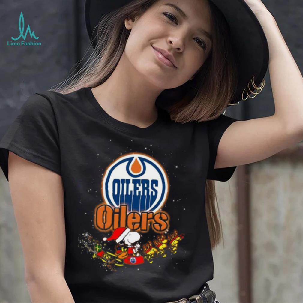 Edmonton Oilers NHL Santa Snoopy and Woodstock Christmas T Shirt Edmonton Oilers NHL Santa Snoopy and Woodstock Christmas T Shirt