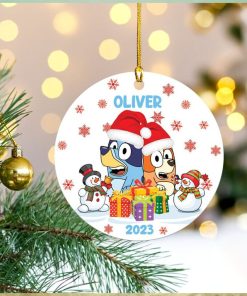 Family Bluey Christmas Ceramic Ornament 2023, Gift For Family Christmas
