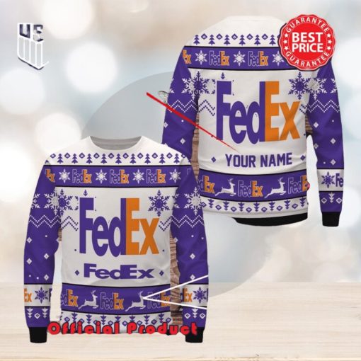 Fedex Custom Name White Design Logo Snowflake Ugly Christmas Sweater