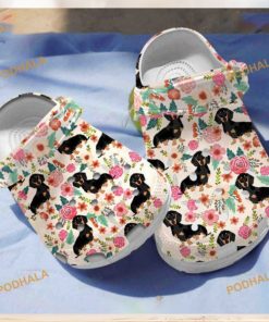 Floral Black Dachshund Crocs Unique Classic Clogs