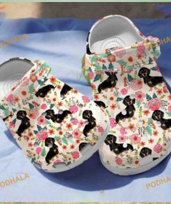 Floral Black Dachshund Crocs Unique Classic Clogs