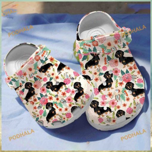 Floral Black Dachshund Crocs Unique Classic Clogs