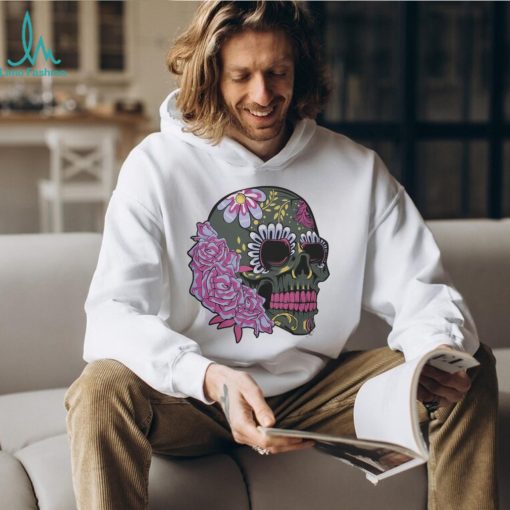 Floral Sugar Skull Dead Day Purple Flowers Gothic Skeleton T Shirt