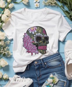 Floral Sugar Skull Dead Day Purple Flowers Gothic Skeleton T Shirt