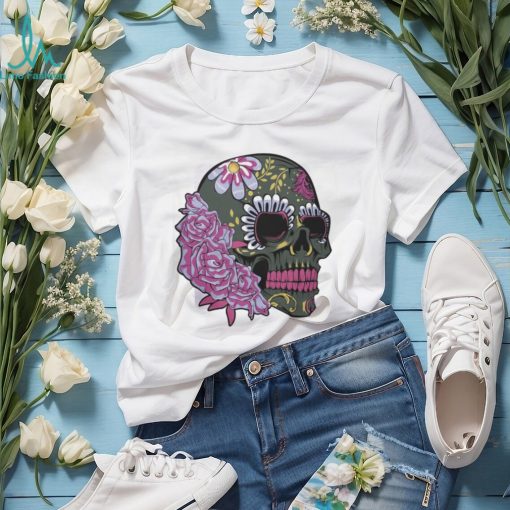 Floral Sugar Skull Dead Day Purple Flowers Gothic Skeleton T Shirt