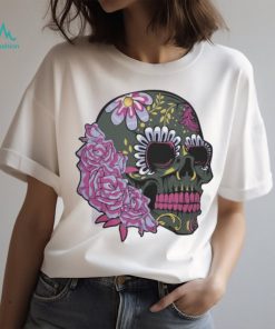 Floral Sugar Skull Dead Day Purple Flowers Gothic Skeleton T Shirt